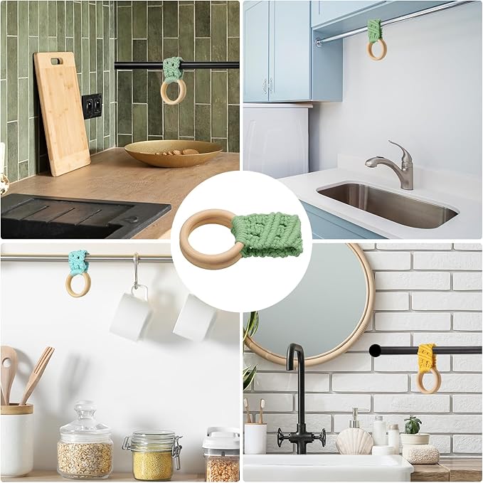 uxcell 2Pcs Kitchen Dish Towel Holder, 11"x3" Crochet Towel Ring with Hanging Loop for Cabinet House Oven Stove Door, Bright Green