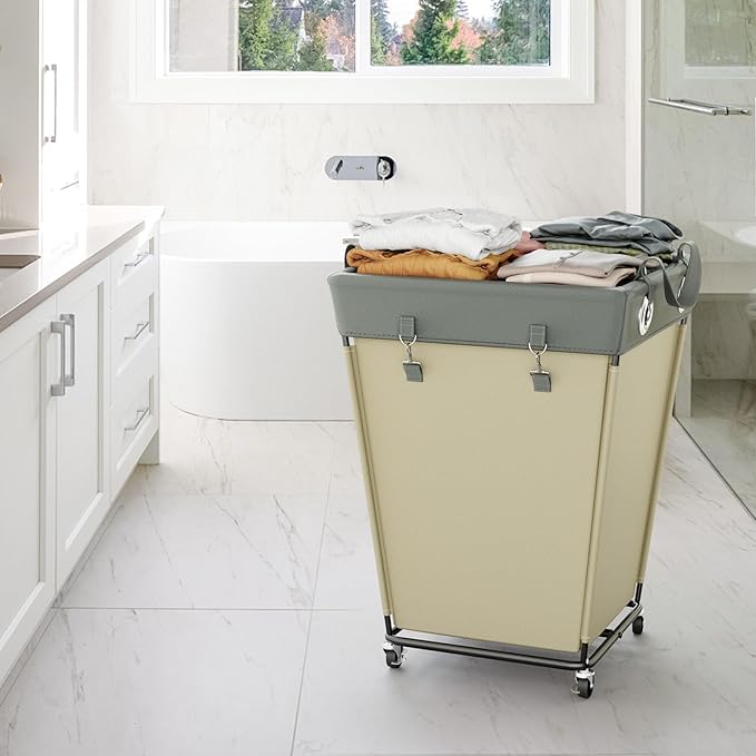 HILIUS Laundry Hamper with Wheels 210L Large Capacity Hamper Rolling Laundry Basket Extra Large Laundry Cart for Easy Transport Storage Basket Ideal for Dorm Laundry Room Bathroom Beige