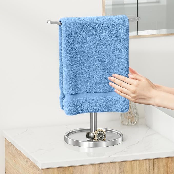 Hand Towel Holder, Stainless Steel Towel Holder Stand for Bathroom, Kitchen Countertop, T-Shaped Hand Towel Rack Stand, Brushed Nickel