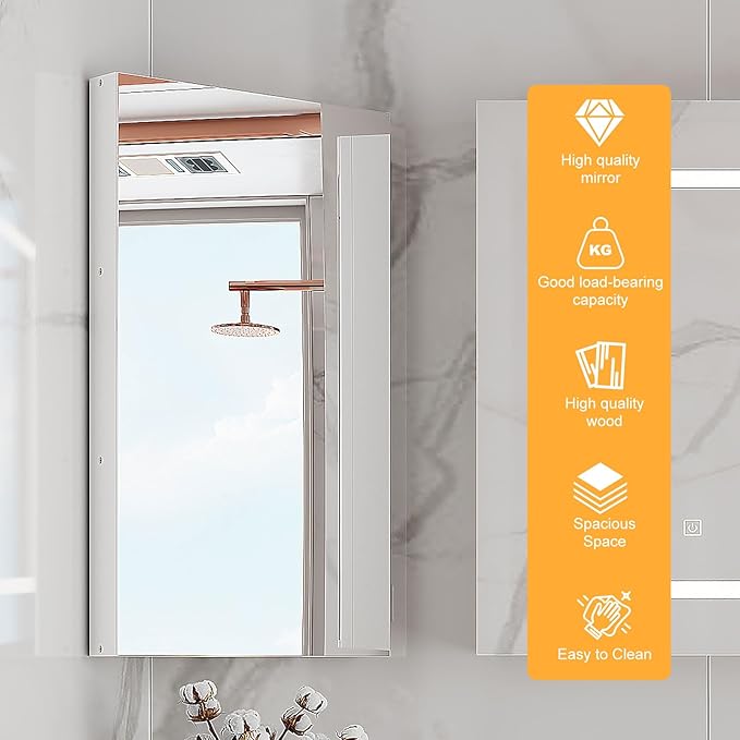 Bathroom Corner Medicine Cabinet with Mirror, Corner Wall Mount Medicine Cabinet with 3 Storage,Small Corner Cabinet for Bathroom, Opens Right to Left, 2 Fixed Shelves,White,24x14