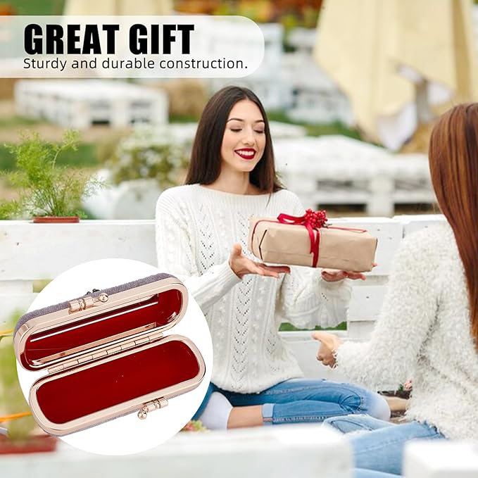 NICENEEDED Vintage Lipstick Case with Mirror, Retro Velvet Lip stick Storage Cases Lip Balm Organizer Holder, Mini Portable Jewelry Container Pearl Decoration Cosmetic Box