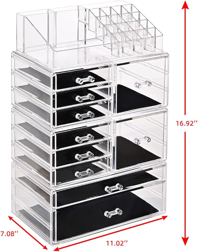 Makeup Organizer,Large Clear Acrylic Makeup drawers Cosmetic Makeup and Jewelry Storage Case Display Box With 10 Large Drawers,Great for Bathroom, Dresser, Vanity and Countertop