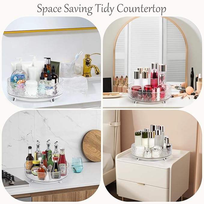 CECOLIC 360° Rotating Makeup Organizer, 11'' Lazy Susan Perfume Organizer Tray, Spinning Skincare Cosmetics Storage Organizer for Vanity, Dresser and Bathroom Countertop (Clear)
