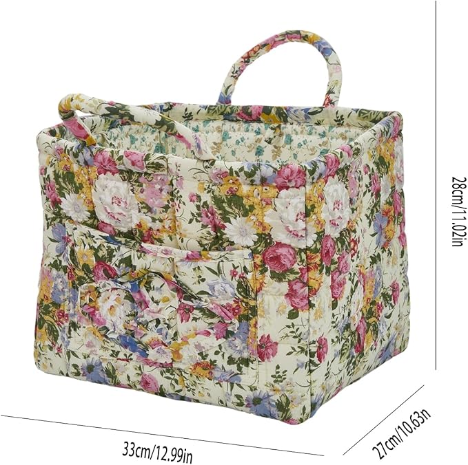 Quilted Laundry Basket with Handles, Aesthetic Collapsible Fabric Storage Basket for Clothes, Diapers & Toys - Multi-Purpose Boho Organizer Tote for Car, Home & Picnic (A)