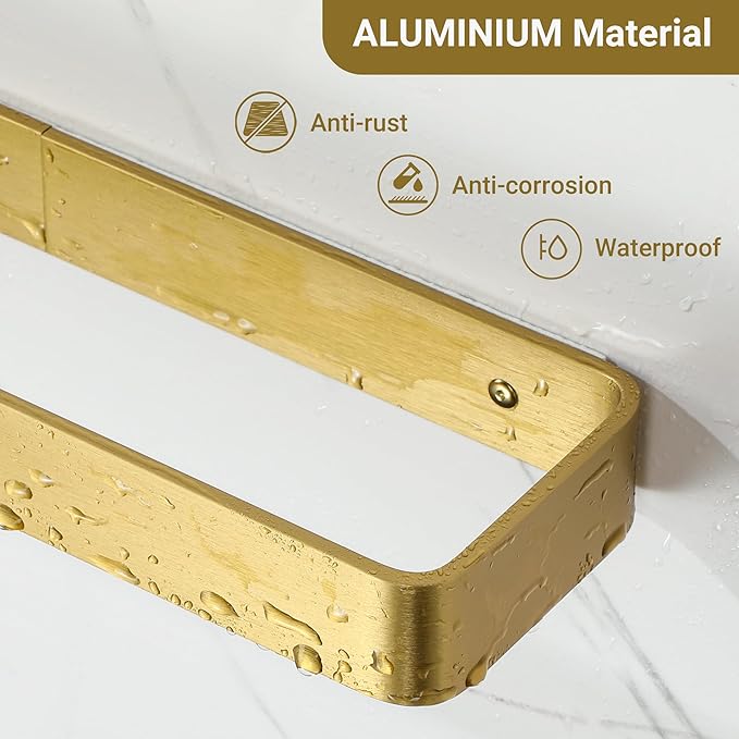 SAYAYO Brushed Gold Hand Towel Holder for Bathroom Wall, 10 Inch Self Adhesive Towel Bar Hand Towel Rack Square Heavy Duty