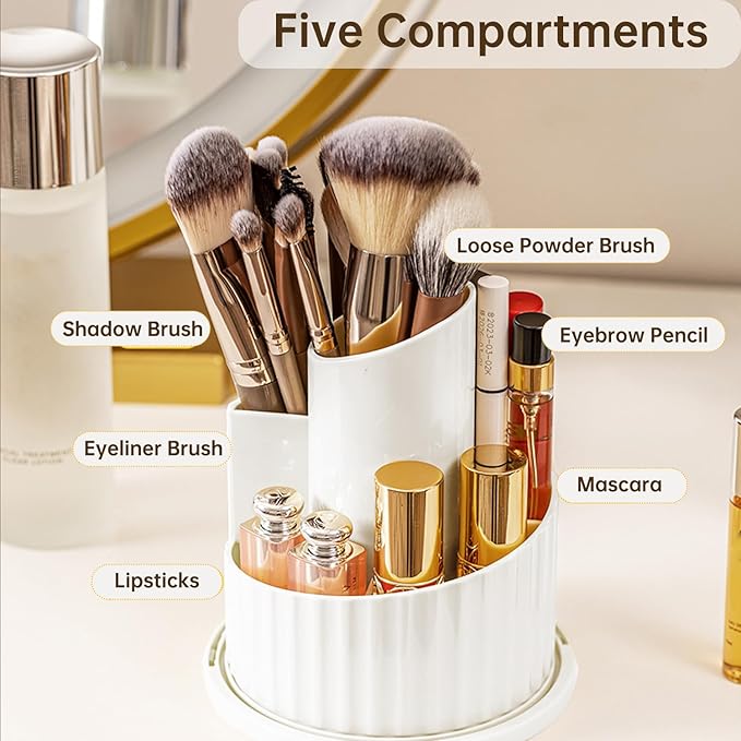 Makeup Brush Holder Organizer with Lid, 360 Rotating Dustproof Transparent Makeup Brushes Organizer for Vanity Dresser Bathroom Countertop(White with Clear Cover)