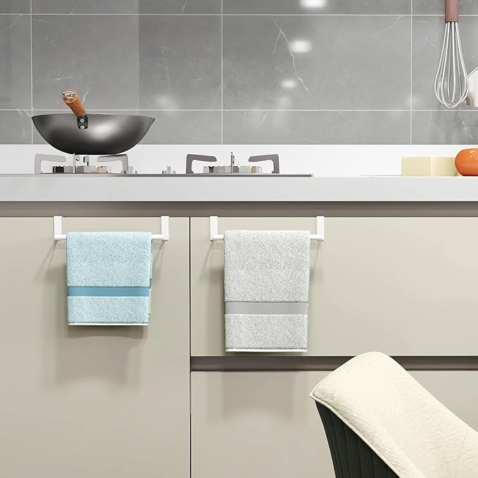 STWWO Over The Door Towel Rack, Kitchen Towel Holder Over Cabinet Door Towel Bar Stainless Steel for Cupboard for Kitchen Dish Towel Holder Hanger, 2 Pack (White)