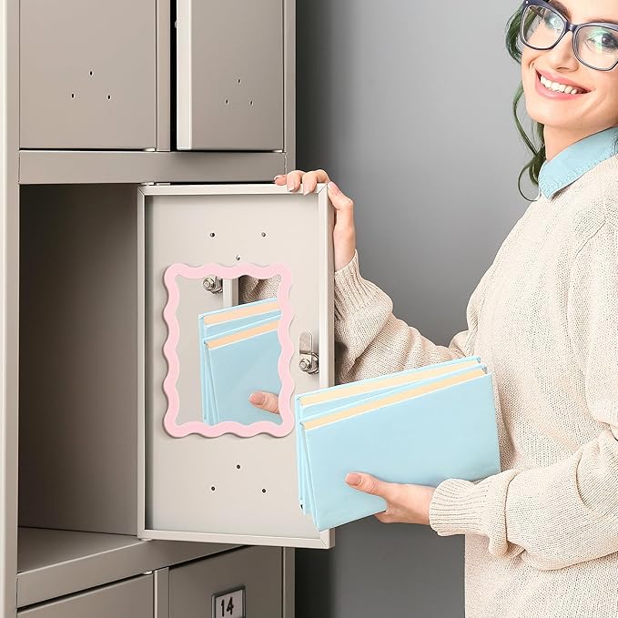 Leinuosen 1 Pcs Scalloped Magnetic Locker Mirror Small Real Glass Makeup Mirror with Magnetic Backing Cute Locker Decorations for Office Cabinet Lockers Accessories (5 x 7 Inch,Pink)