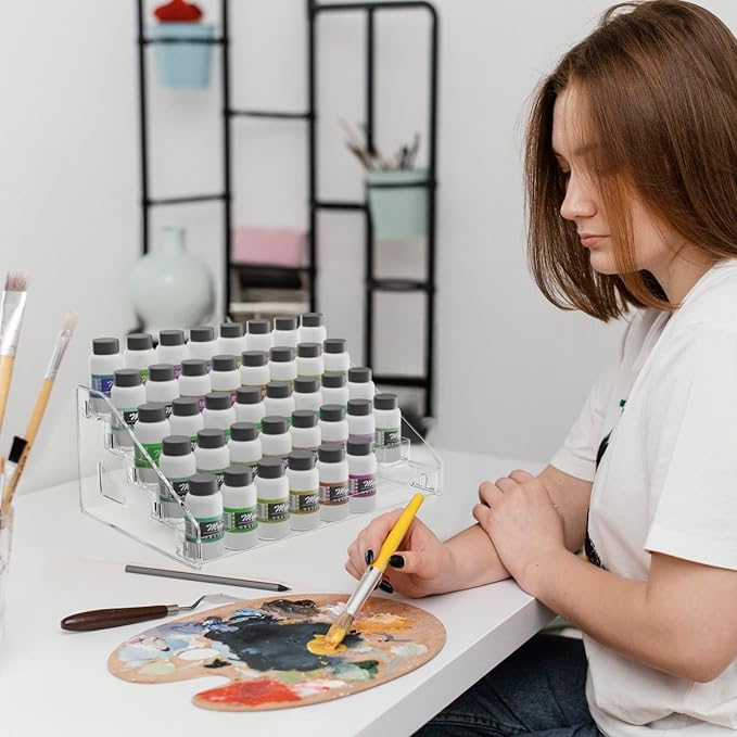 5 Layers Acrylic Paint Organizer, Painting Bottle Holder, Miniature Paint Holder, Craft Hobby Rack Shelf, Snap-on Design Easy Assembly Storage Rack for Citadel, Apple Barrel, Folkart -2oz Craft Paints