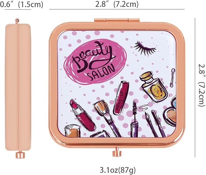 Small Mirror, Compact Makeup Mirror, 1x/2x Mini Travel Mirror with Magnification, Portable Hand Held Mirror for Purse Pocket, Gifts for Girls