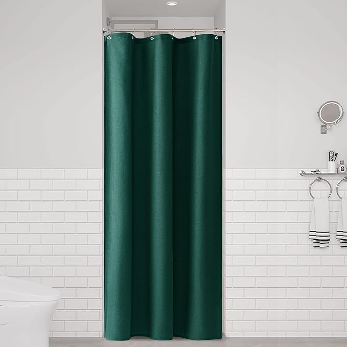 Naturoom Dark Green 36 Inch Shower Curtain - Stall Narrow Half Linen Ultra Thick Fabric Shower Curtain Set with Hooks, Boho Farmhouse Rustic RV Camper Bath Curtains for Bathroom, 36x72
