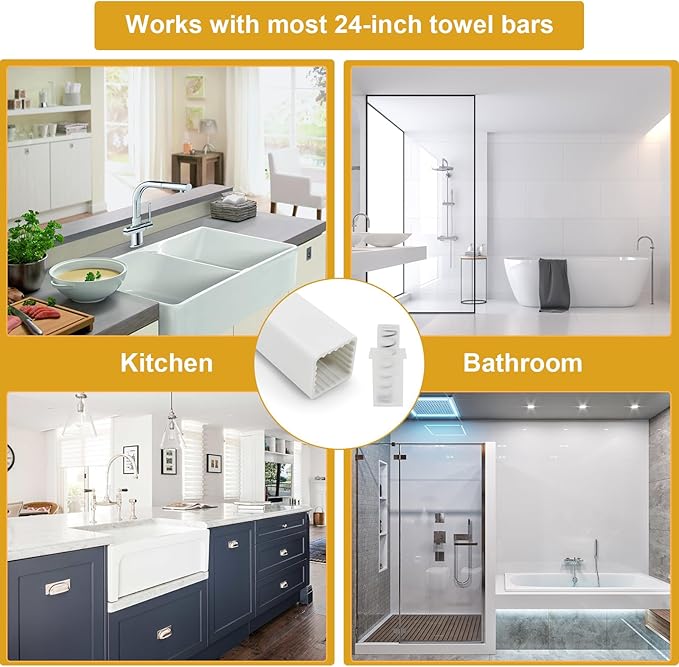 Showingo Towel Bar Replacement Rod 24 Inches Adjustable Spring End Wall Mount Replacement Towel Bar for Ceramic Holder Bathroom Kitchen Towels Bars Storage (White Towel Holder) (1PC)