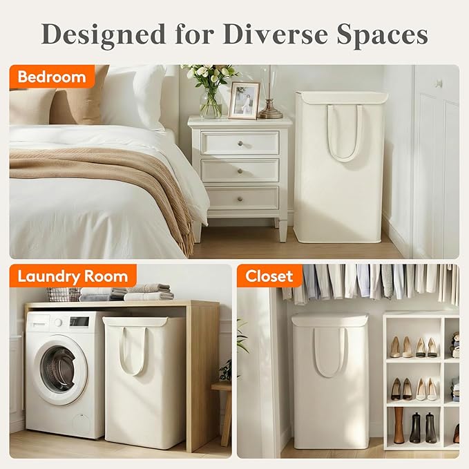 Lifewit Thin Laundry Basket with Lid, Slim Laundry Hamper, Dirty Clothes Hamper with Handles for Laundry Room Bedroom Closet, 104.5L White, 16.5"L x 12.6"W x 29.5"H