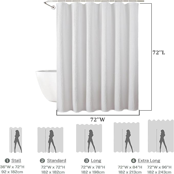 Aiyufeng 3D Textured White Shower Curtain for Bathroom, Fabric Shower Curtain Soft Cloth & Hotel Spa Quality, Luxury Boho Bathroom Curtains, Machine Washable, White, 72x72 Inches