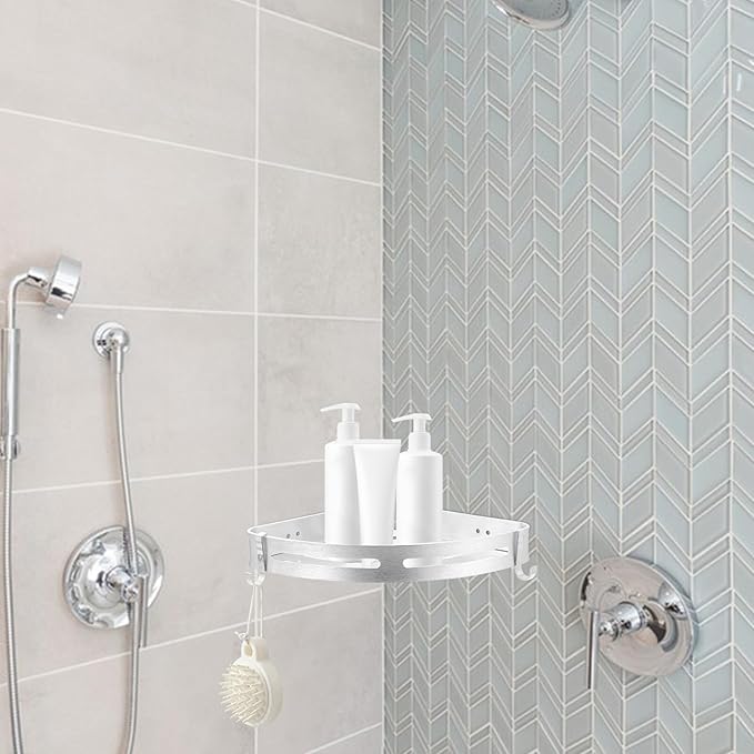DOITOOL Triangle Wall-Mounted Storage Rack Aluminum Space-Saving Shelf for Bathroom Kitchen Toilet Silver Organizer with Large Capacity and Creative Design