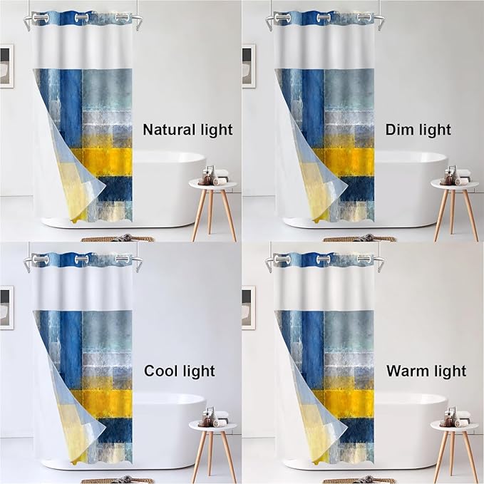 Shrahala Brown Abstract Art No Hooks Shower Curtain with Snap in Liner Set, Grey Contemporary Colorful Bathroom Décor Polyester Fiber Waterproof for Stall Bathtubs 35.5 X 74 in