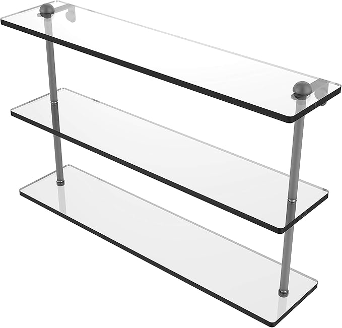 Allied Brass RC-5/22 22 Inch Triple Tiered Glass Shelf, Matte Gray