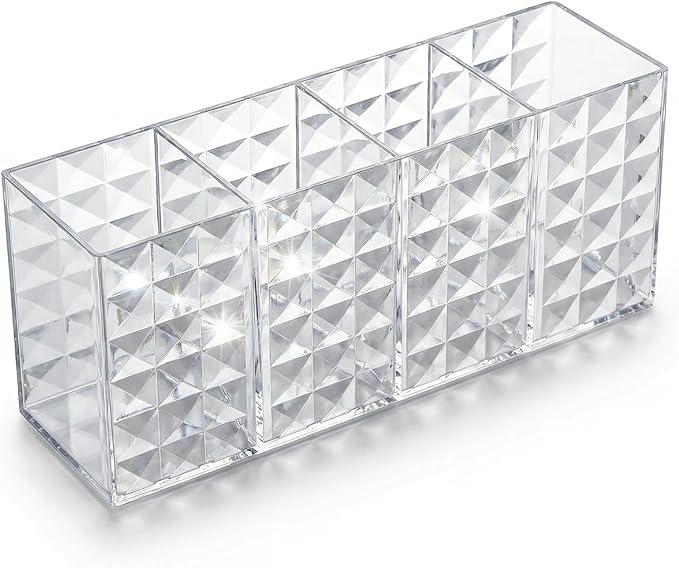 4 Compartment Makeup Brush Holder, Clear Cosmetic Organizer for Vanity, Multi-Function Pen Holder Makeup Storage Cup