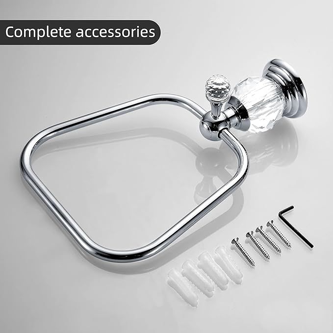 WINCASE Crystal Towel Ring, Chrome Hand Towel Holder, Silver Towel Rack Hanger for Bathroom, Towel Holder Bling Wall Mounted Decorative