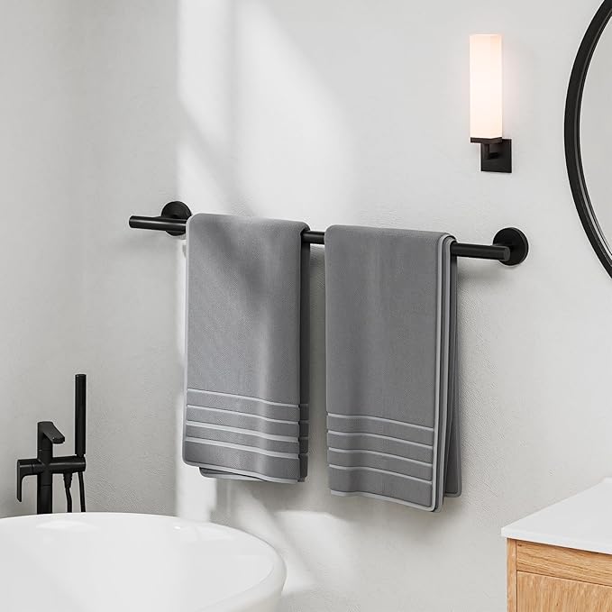 Luxbaro Matte Black Towel Bar 24 Inch, Thicken Towel Rack for Bathroom Wall, SUS304 Stainless Steel Towel Rod, Modern Home Decor (Total Length 26-Inch)