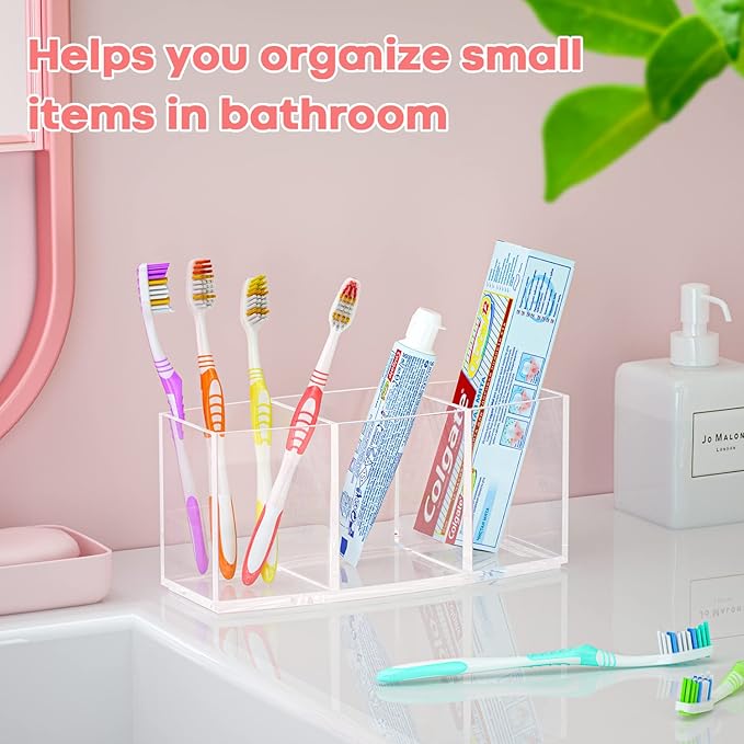 2 Pack Makeup Organizer Set, Rotating Makeup Organizer with 6 Drawers, Makeup Brush Holder, Clear