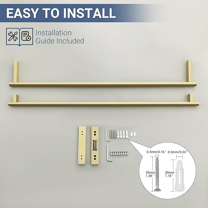 SAYAYO Double Towel Bar for Bathroom, 31.5 Inch Brushed Gold Bath Towel Rack Towel Holder Wall Mounted, SUS304 Stainless Steel