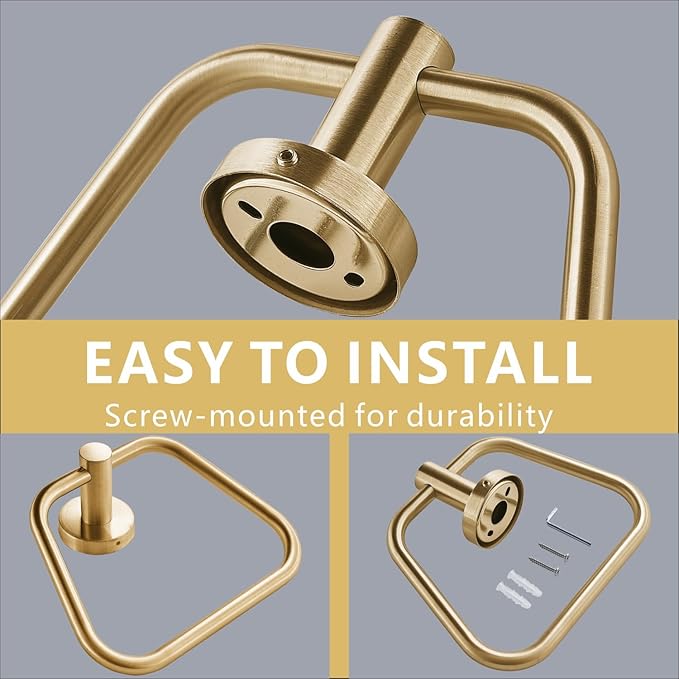 Bath Towel Ring, Bathroom Hardware Towel Holder, Gold Towel Ring for Bathroom, Modern Trapezoid Wall Mounted Towel Hanger, 304 Stainless Steel (Gold)