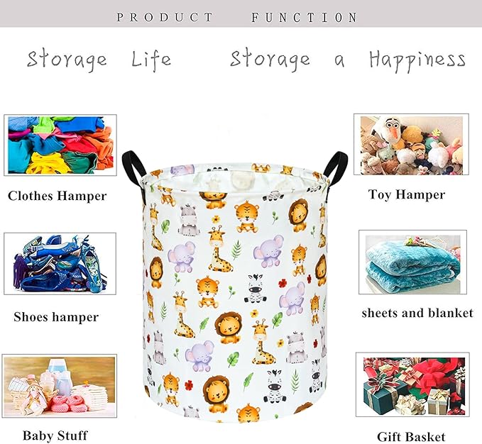 KUNRO Round Tiger Animals Laundry Gift Basket Storage Hamper, Clothes Storage Organizer Bins, Shelf Basket with Handles for Room Decor