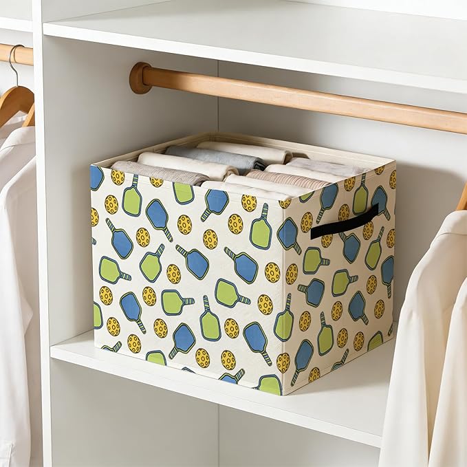 Pickleball Gifts Storage Bin Box with Handles, Gifts for Pickleball Lovers Foldable Baskets Organizer for Bedroom Bathroom Sports Room Clothes Toys Books, Toybox for Boys Girls