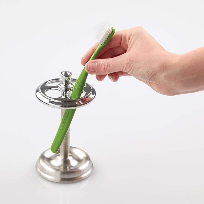 iDesign Steel Divided Toothbrush Holder Stand, The York Collection – Four Divided Compartments, 3.25” x 3.25” x 5.75”, Brushed Nickel & Polished Chrome