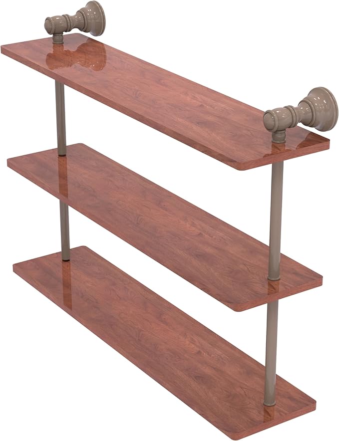 Allied Brass CL-5-22-IRW-SHB Carolina Collection 22 Inch Triple Wood Shelf, Shaded Beige
