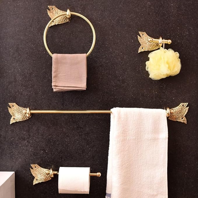 IndianShelf Premium Gold Swan Towel Ring Unique Decorative Brass Towel Hanger for Bathroom