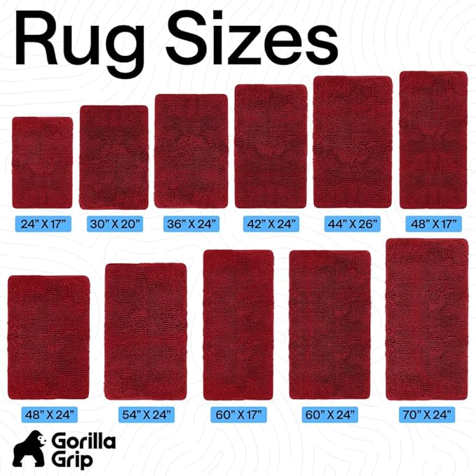 GORILLA GRIP Bath Rug Mat 60x24, Thick Soft Absorbent Chenille, Quick Dry Microfiber Mats, Rubber Backing Washable Shower Floor Rugs, Bathmat Runner, US Designed Bathroom Home Decor Accessories Red