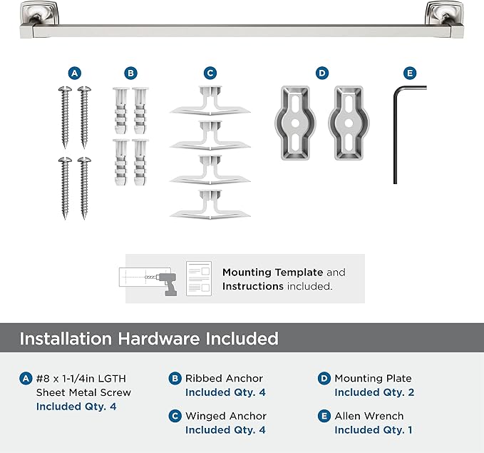 Amerock BH36094G10 | Brushed Nickel Towel Bar | 24 in (610 mm) Towel Rack | Stature | Bathroom Towel Holder | Bathroom Hardware | Bath Accessories