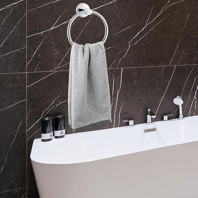Towel Ring, Bathroom Hardware Accessories, Wall-Mounted Towel Ring, Simple Round Stainless Steel Towel Rack, for Bathroom Kitchen (Chrome)