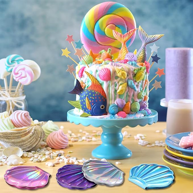 Barydat 24 Set Seashell Compact Mirror Bulk Mermaid Party Favors 4 Colors Double-sided Magnification Shell Mirror Foldable Mini Travel Pocket Mermaid for Women Girl Birthday Beach Party Supplies Decor