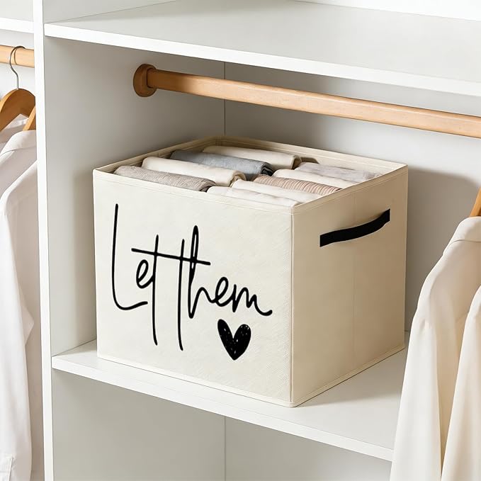 Inspirational Let Them Storage Bin Box with Handles, Mental Health Gifts, Positive Affirmation Quote Foldable Baskets Organizer for Bedroom Bathroom Home Clothes Toys Books