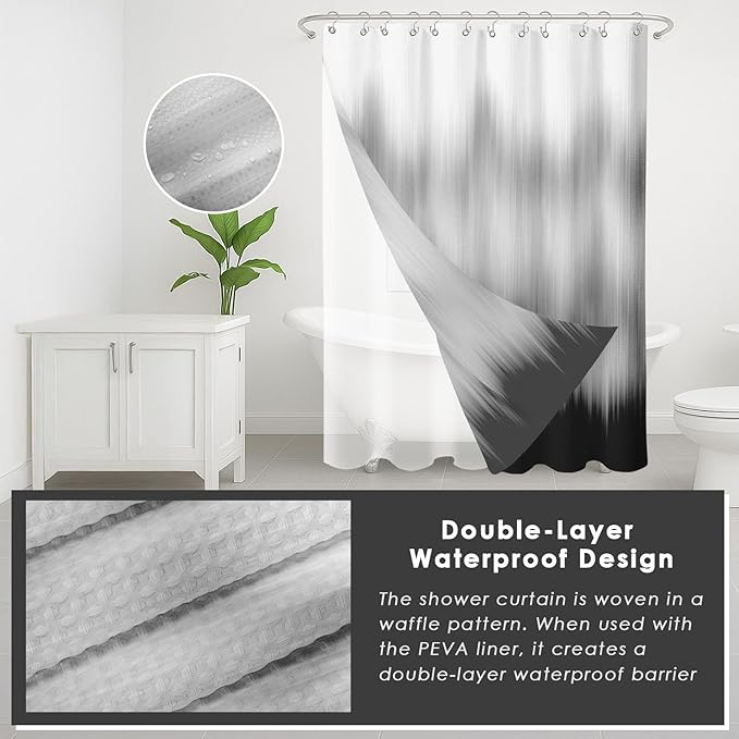 Britimes Black Grey Stripes Bathroom Sets with Shower Curtain and Rugs, Ombre Modern Abstract Waterproof Shower Curtain Liner and Soft Non Slip Bath Mat for Bathroom Decor and Accessories Hooks