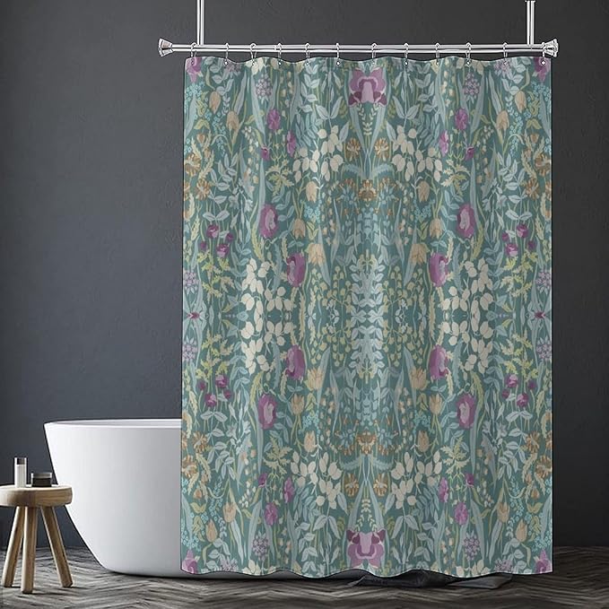 Vintage Botanical Shower Curtain William Morris Designs Green Jungle Fruit Print Shower Curtain Set Polyester Interior Waterproof Shower Curtain with 12 Hooks 72x72 Inches(183x183cm)
