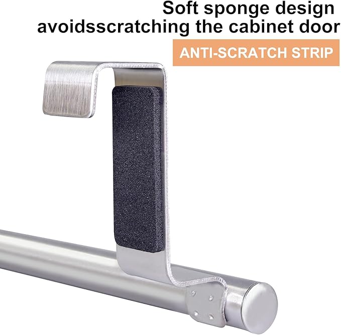 Mziart Over The Door Towel Rack for Bathroom Kitchen, 14 Inch Brushed Stainless Steel Over Cabinet Towel Bar with Hooks, Cupboard Towel Holder, Space-Saving Towel Hanger, Silver