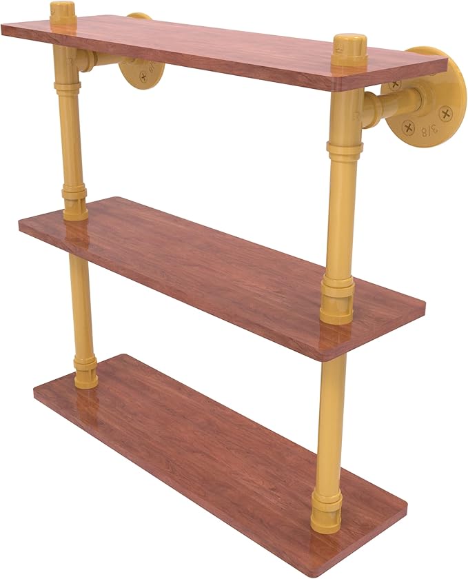 Allied Brass P-490-16-TWS-SGL Pipeline Collection 16 Inch Ironwood Triple Shelf, Spanish Gold