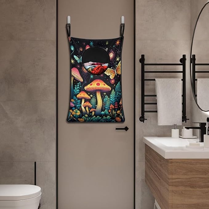 ZOUTAIRONG Galaxy Mushroom Hanging Laundry Hamper Dirty Clothes Basket Over The Door Laundry Hamper Black Bag Storage Organizers for Kids Bedroom Dorm Closet Hampers
