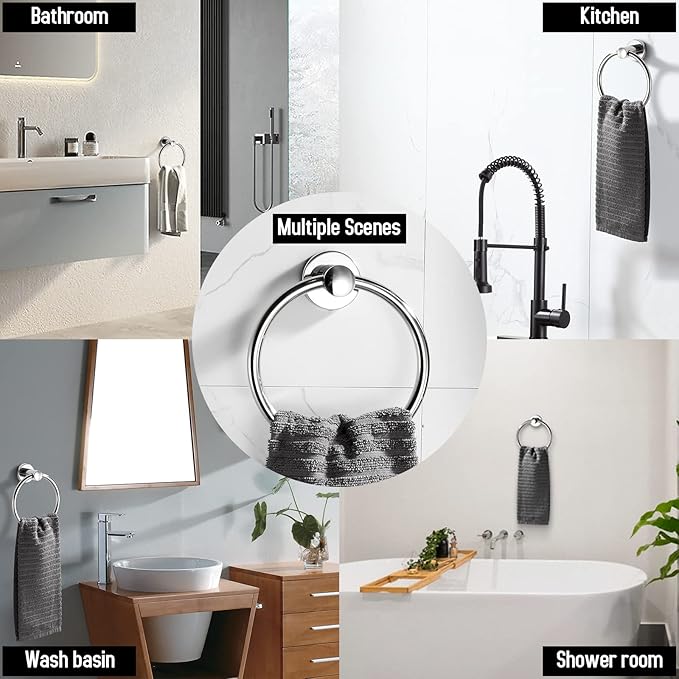 BGL Towel Ring for Bathroom, 2 Pack Stainless Steel 304 Polished Chrome Plated Wall Mount Towel Holders