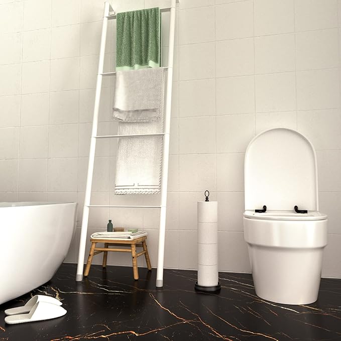 ROLABAM Heavy Weighted Toilet Paper Holder (with Reserve Function) Free Standing, Spare Toilet Paper Roll Storage Stand for Bathroom Total Height 22.5" ,Matte Black