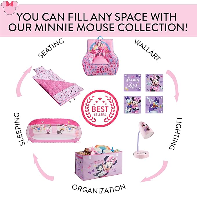 Disney Minnie Mouse Pop-Up Hamper,?€?Oh So Happy?€? Design, 21?€?H x 13.5?€?W x 13.5?€?L, Durable & Collapsible Laundry Basket with Carry Handles for Kids Room