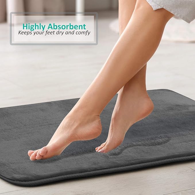 Clara Clark Bathroom Rugs, Velvet Memory Foam Bath Mat, Non-Slip Bath Rugs, Machine Wash, Dries Quickly, Ultra Soft Plush Bath Mats for Bathroom,