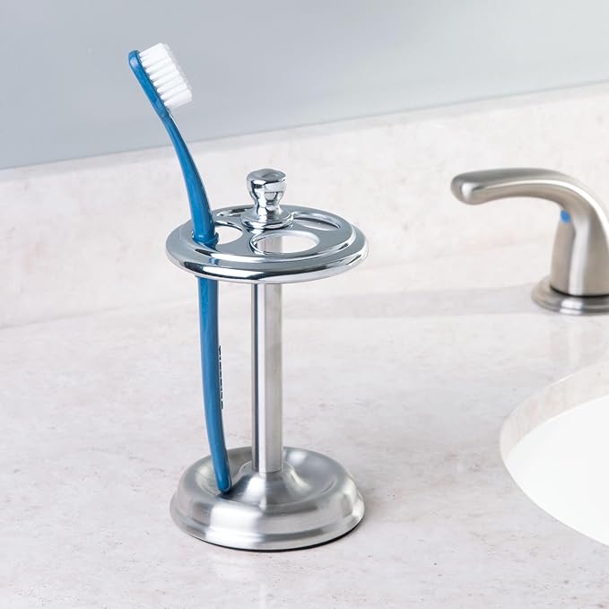 iDesign Toothbrush Holder with 4 Divided Sections for Bathroom or Vanity - Set of 2 - Split Finish