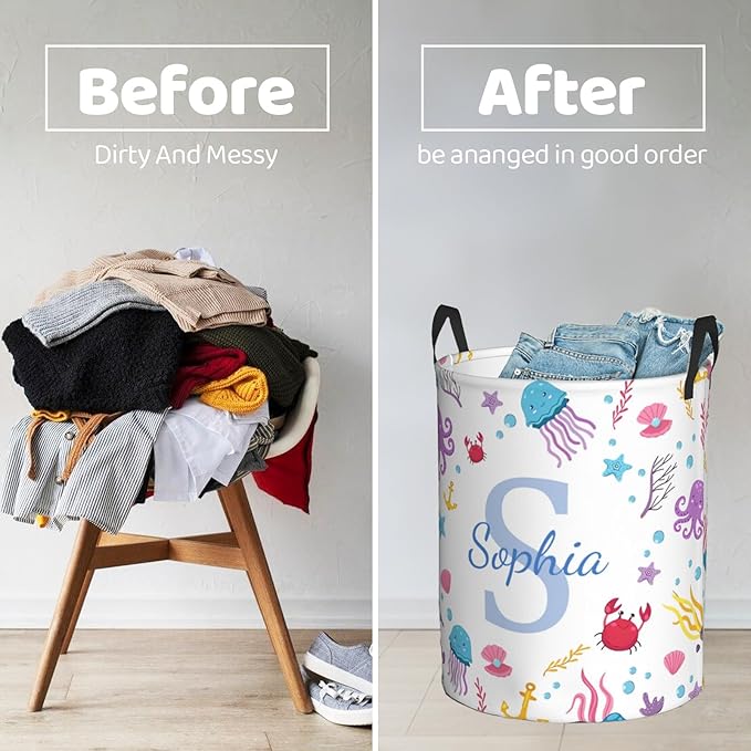 Customization Name laundry Basket Personalized Laundry Hamper with name, Custom Laundry Hamper with Name, Customized Name Laundry Basket with Handles Gifts for Men Women