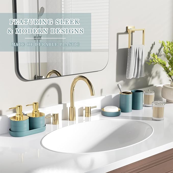 Bathroom Set - Bathroom Sets with Shower Curtain and Rugs, 25PC Bathroom Accessory Set, Light Blue Bathroom Accessories Set with Trash Can, Soap Dispensers