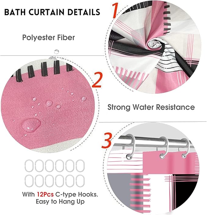 All Smiles Shower Curtain Sets Pink Bathroom Sets with Shower Curtains and Rugs Modern Home Bathroom Décor Accessories,Shower Curtains Waterproof with Non-Slip Rugs Toilet Lid Cover and Bath Mat